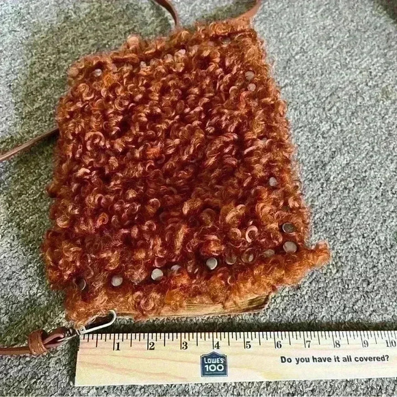 Steve Madden Kate Rust Corduroy Faux Shearling Studded Adjustable Crossbody - Picture 3 of 5